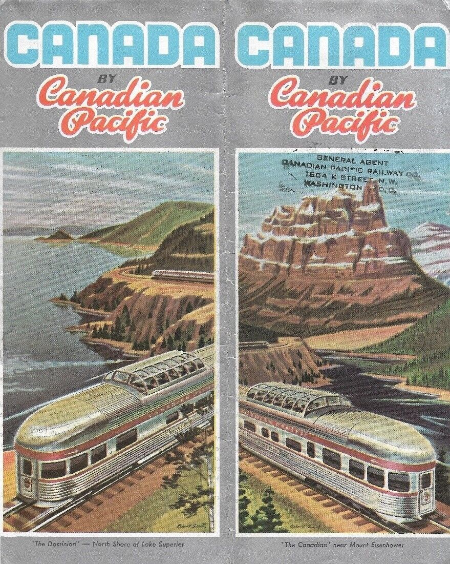 1957 Silver CANADIAN PACIFIC Railroad Travel Brochure Domed Streamliners Map