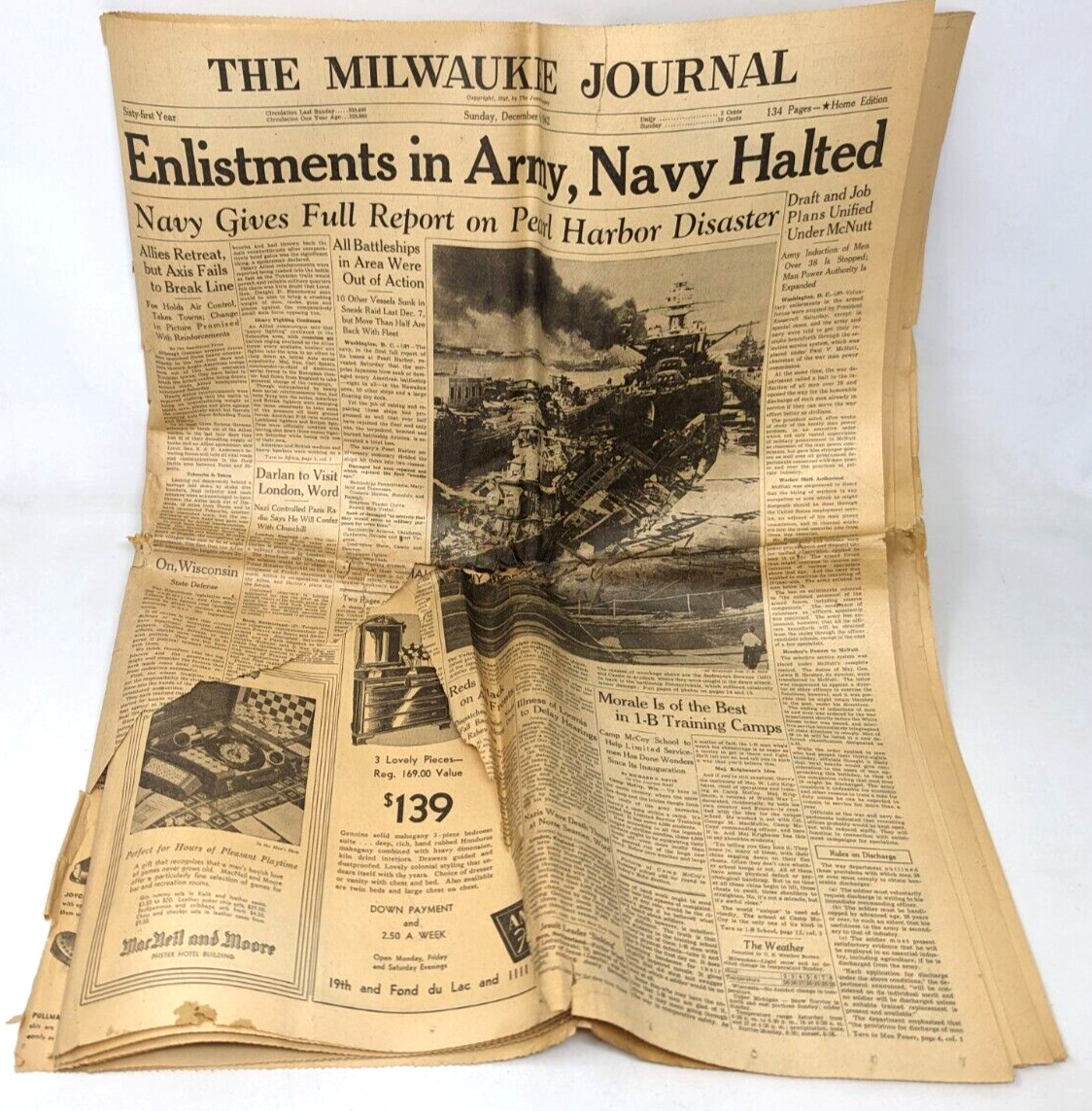 Vintage The Milwaukee Journal December 6 1942 Enlistment War WWII Newspaper A24