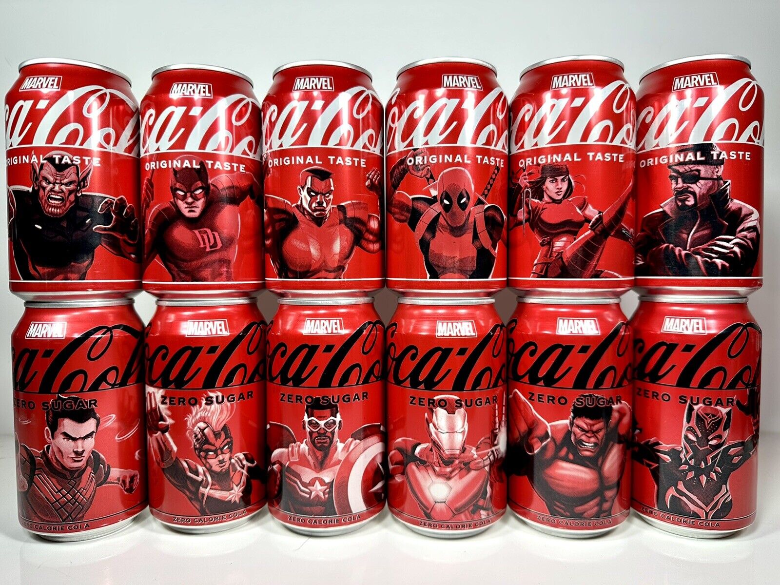 Marvel Soda Coca-Cola Coke Set of 12 Collectible Limited Open Cans Hulk Deadpool