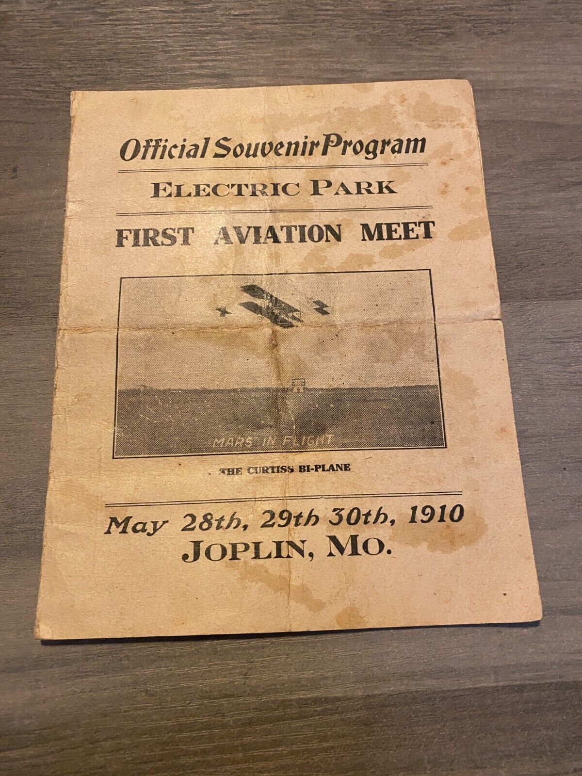 First Aviation Meet Program Joplin MO 1910 JC Mars & Charles F Willard Flight