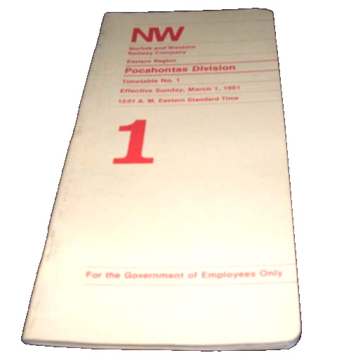 1981 NORFOLK & WESTERN N&W POCAHONTAS DIVISION EMPLOYEE TIMETABLE #1