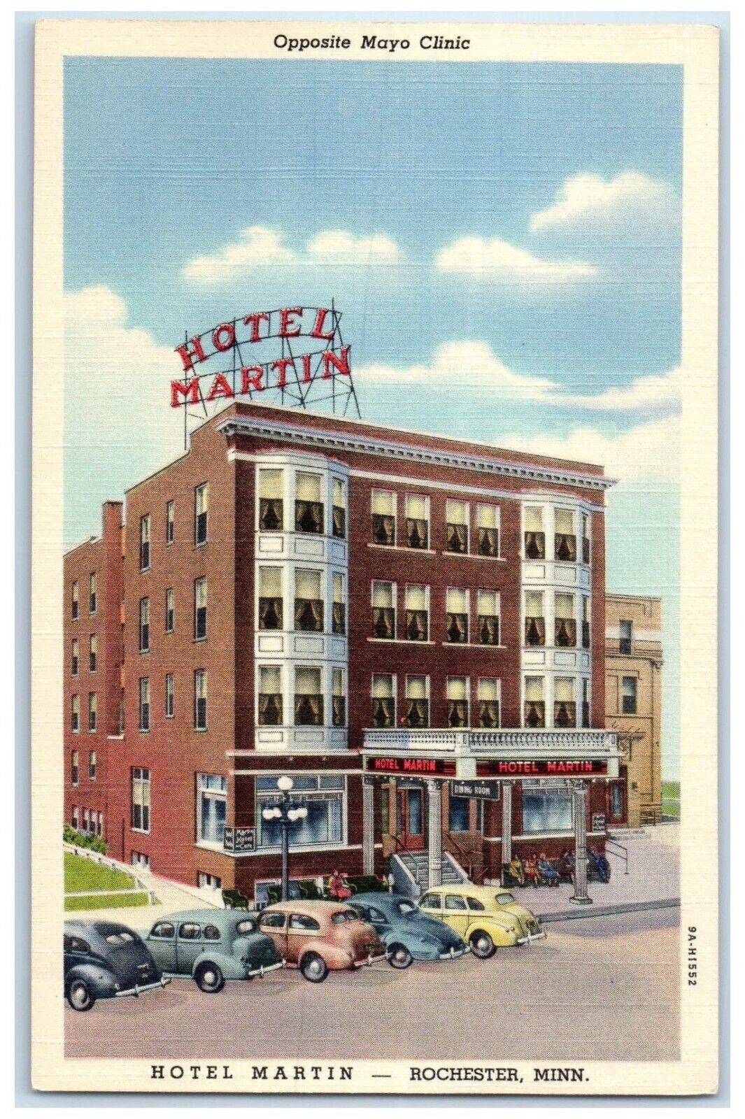 c1940 Opposite May Clinic Hotel Martin Rochester Minnesota MN Vintage Postcard