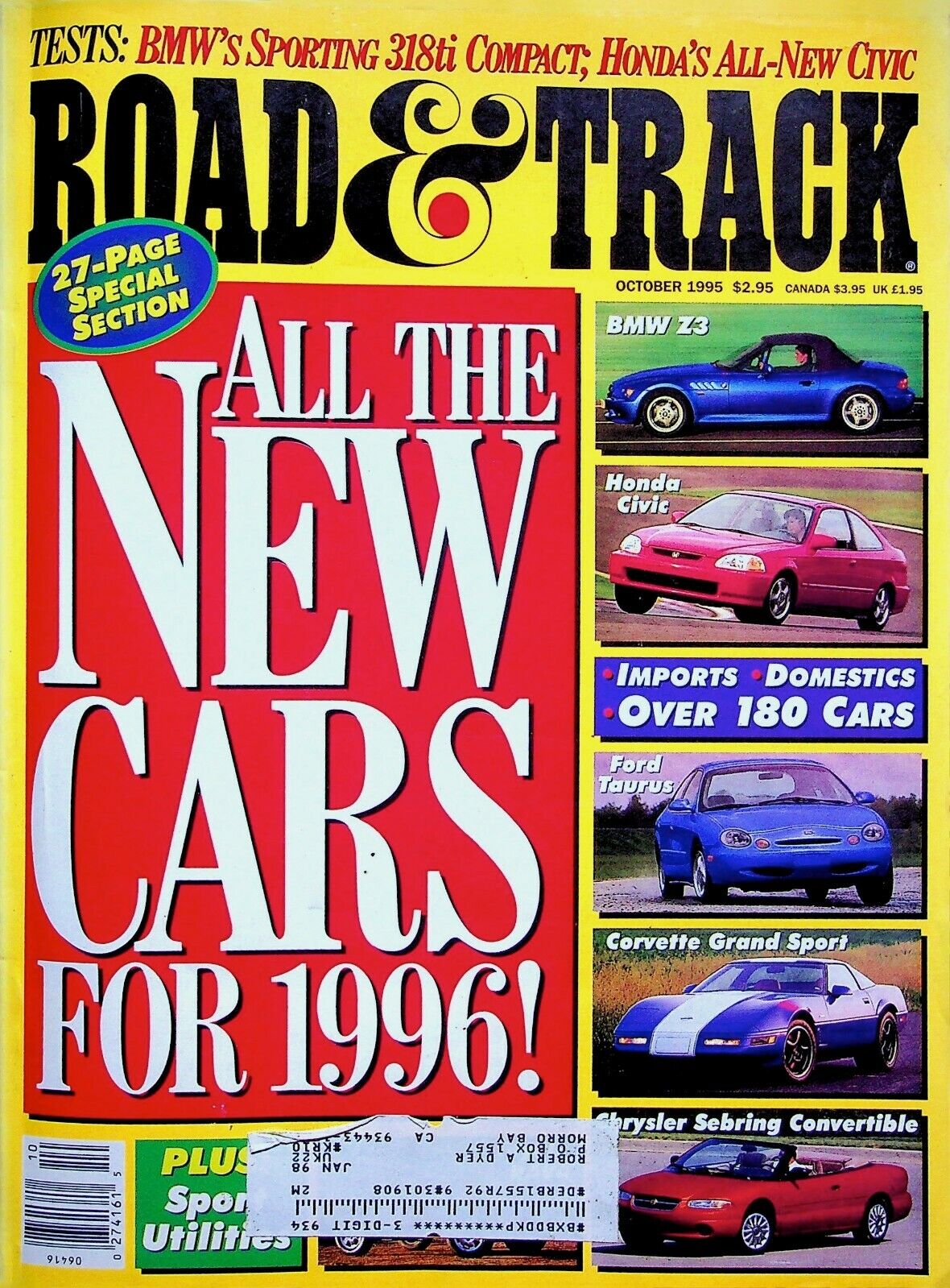 NEW FOR \'96 - ROAD & TRACK MAGAZINE, 1995 OCTOBER VOLUME 4 NUMBERS 2 GOOD SHAPE