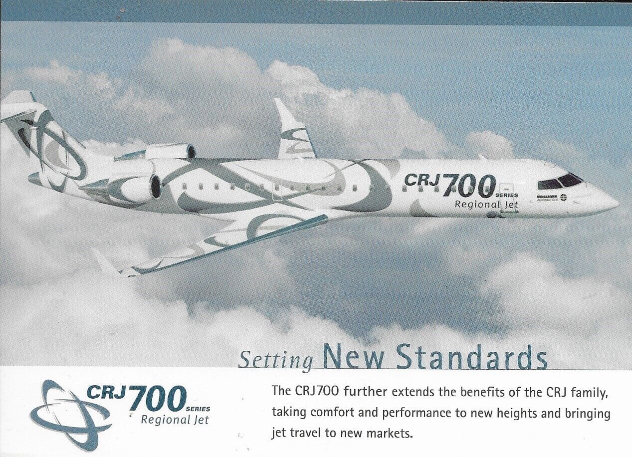 CRJ700 Data Postcard-Bombardier issued, 6inx4in Large Card