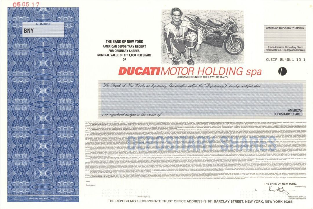 Ducati Motor Holding spa - Specimen Stock Certificate - Specimen Stocks & Bonds