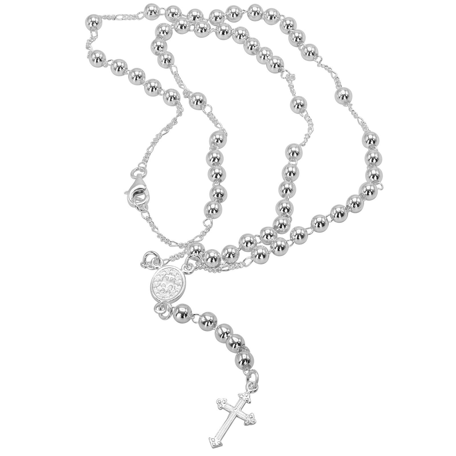 925 Solid Pure Sterling Silver Rosary Cross Virgin Mary Prayer Necklace 19 in