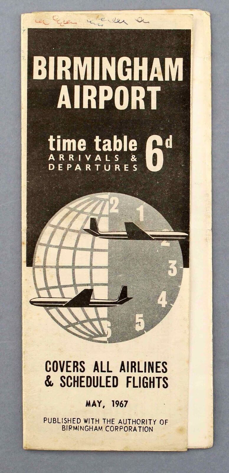 BIRMINGHAM AIRPORT TIMETABLE MAY 1967 AIRLINE