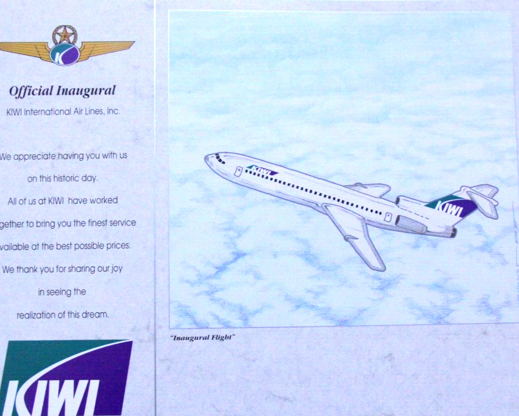 KIWI INTERNATIONAL AIRLINES OFFICIAL INAUGURAL CERTIFICATE