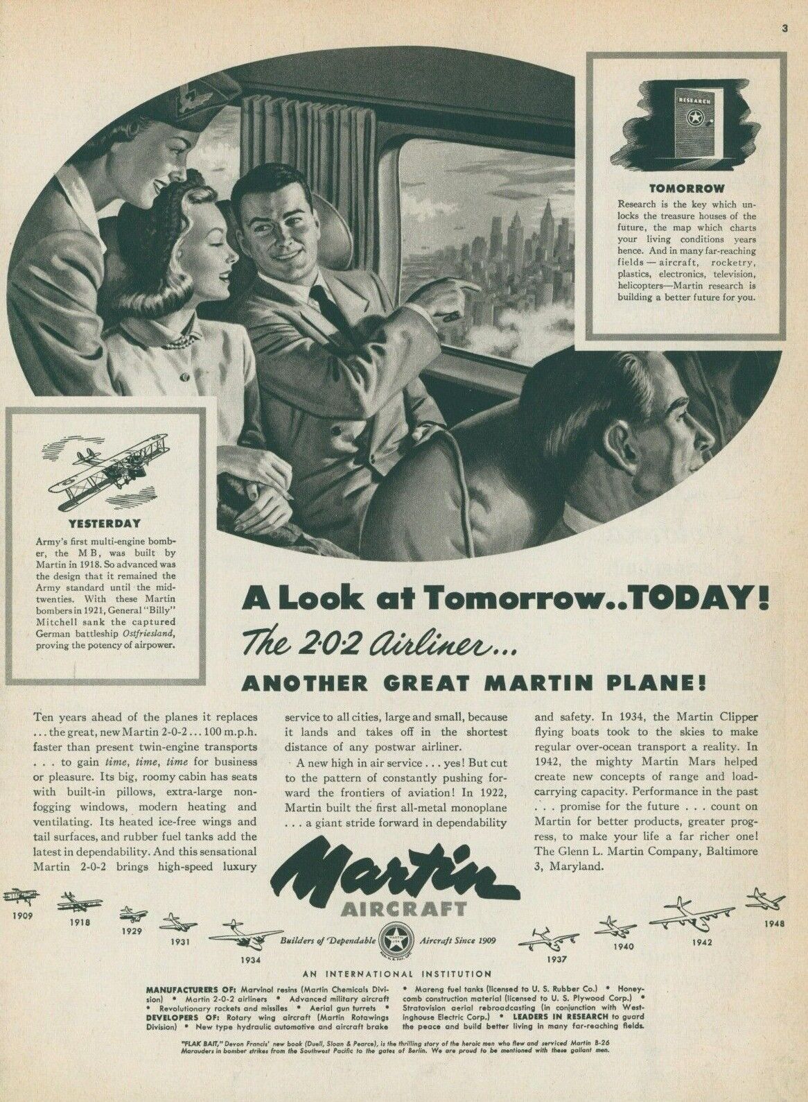 1948 Martin Aircraft MB 2-0-2 Aerial View City Out Window Vintage Print Ad C5