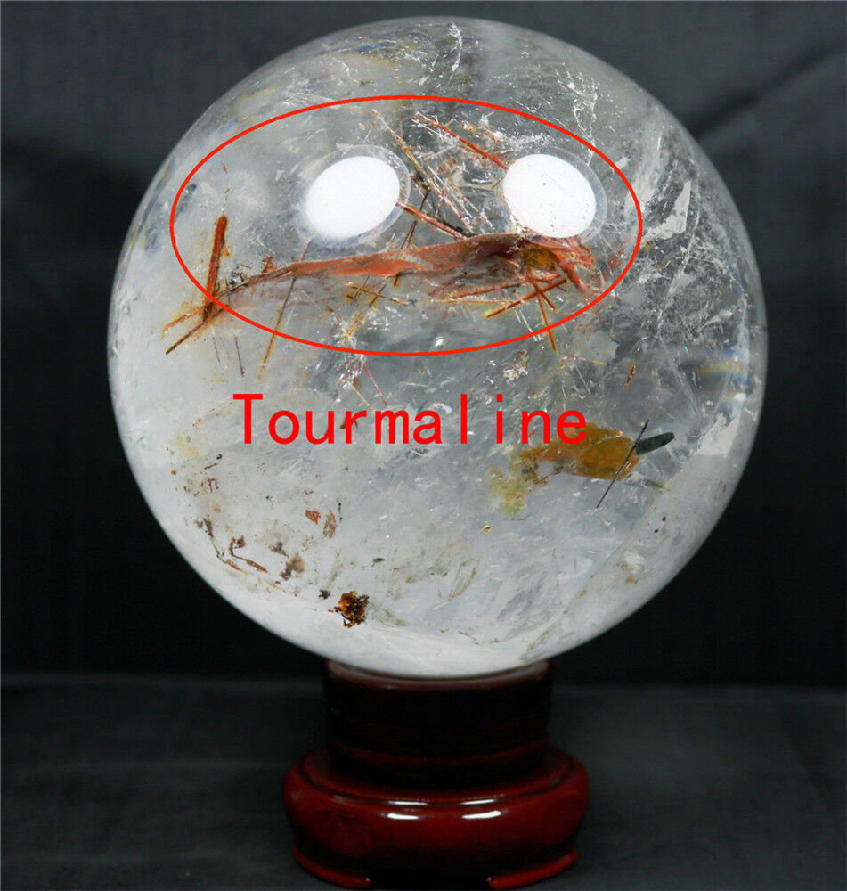 120mm  5.36LB  NATURAL WHITE CLEAR QUARTZ CRYSTAL WITH TOURMALINE SPHERE BALL