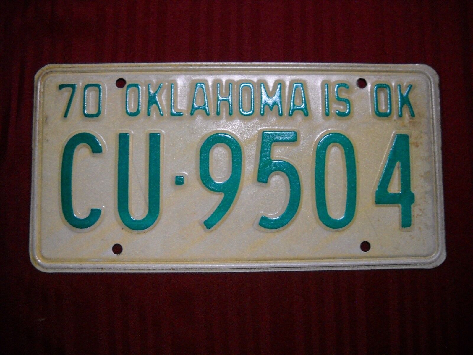 Vintage 1970 Oklahoma License Plate CU-9504 Auto Car Man Cave RatRod Garage Crft