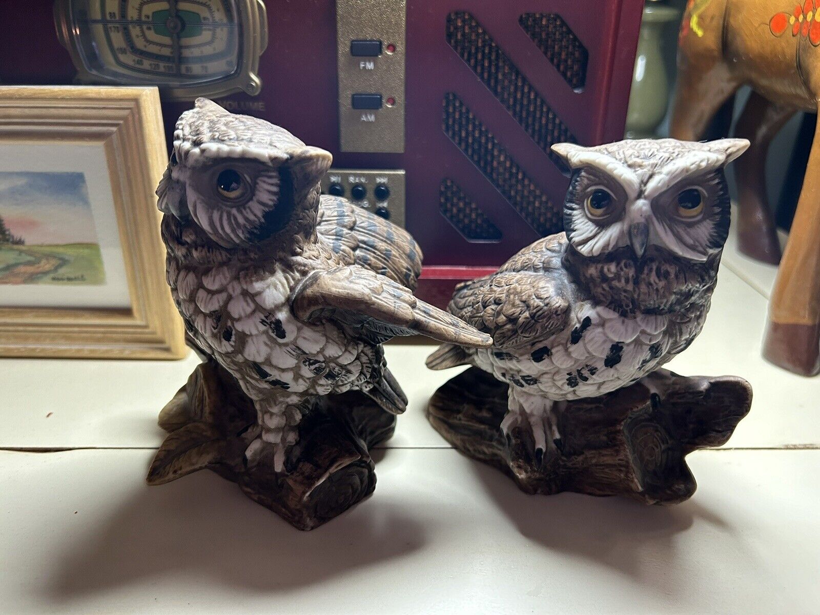 Vintage Set of 2 Homco Woodland Owl on Branch Figurines Home Interiors Barn