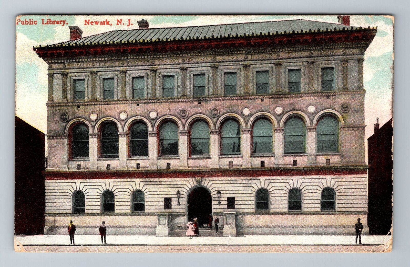 Newark NJ-New Jersey, Public Library, Outside, c1908 Vintage Postcard