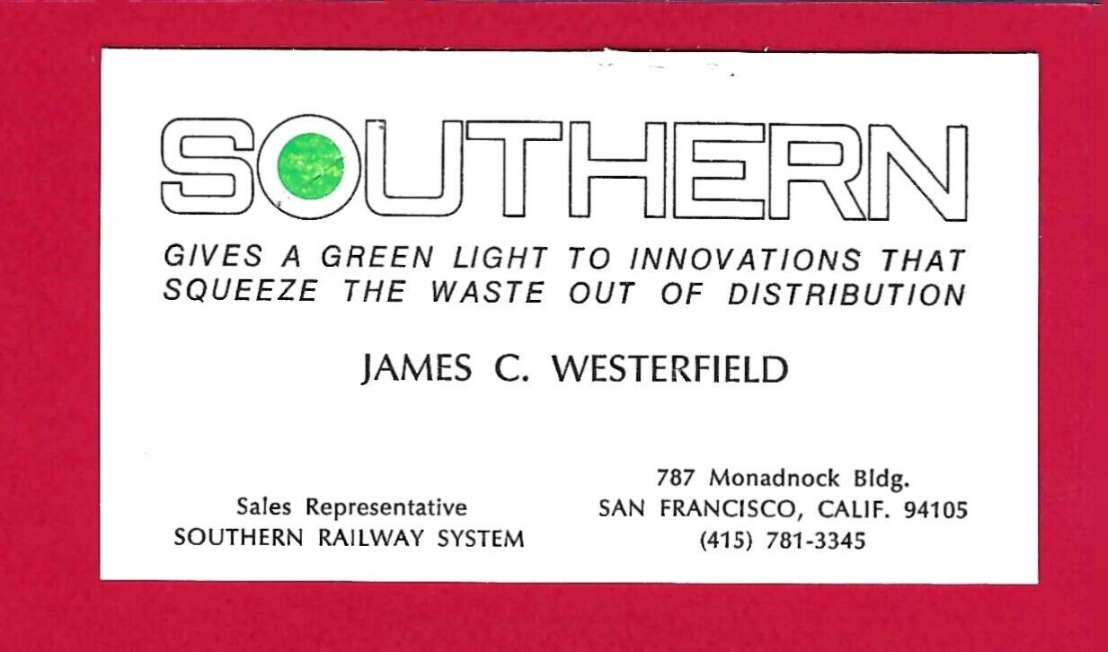 Vintage Southern Railway System Business Card, San Francisco