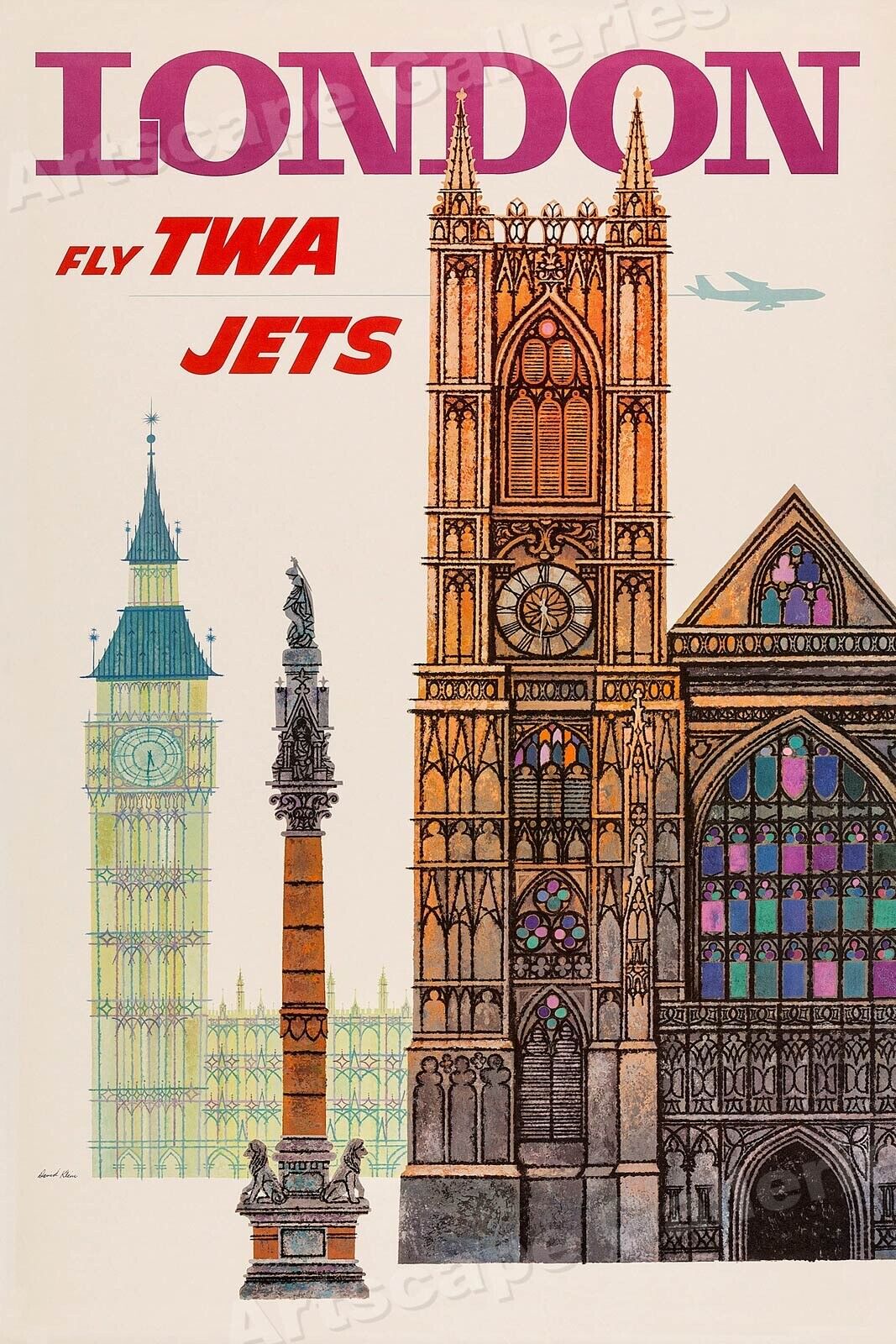 1960 London Fly TWA Jets Vintage Style Travel Poster - 20x30