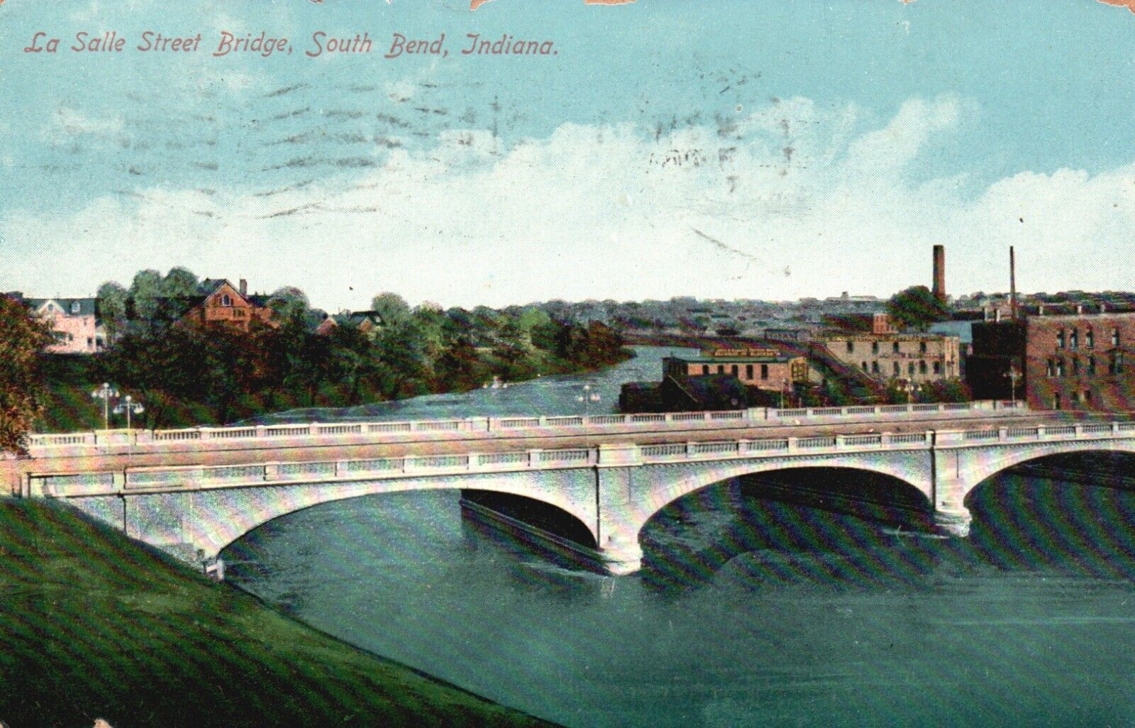 Postcard IN South Bend Indiana La Salle Street Bridge 1909 Vintage PC e4591