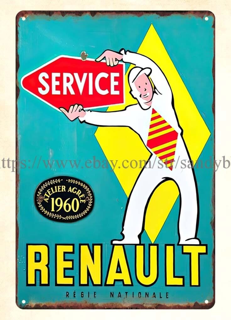 1960 Renault Service Regie Nationale metal tin sign pop shop wall decor