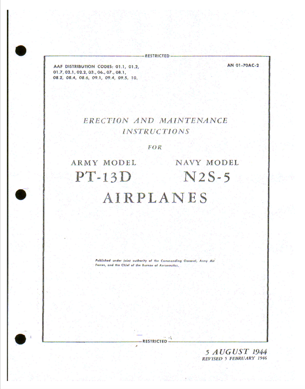 147 Page 1946 PT-13D N2S-5 Erection & Maintenenace Instructions Manual on CD