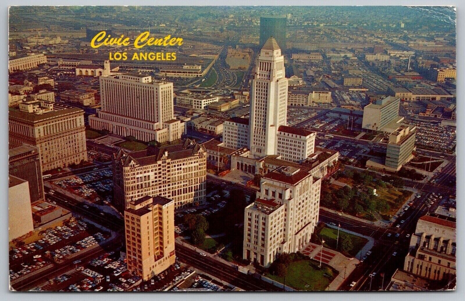 Civic Center Aerial View Los Angeles California Downtown Cancel 1964 PM Postcard