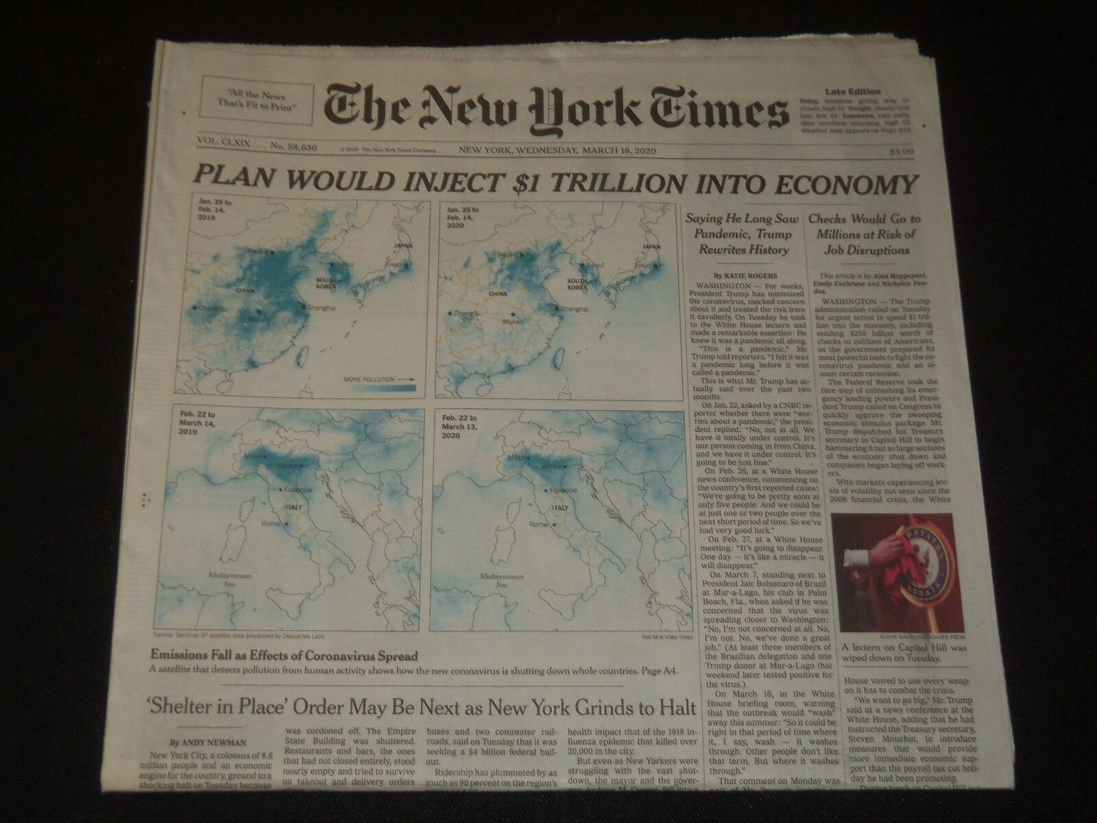 2020 MARCH 18 NEW YORK TIMES - PLAN WOULD INJECT $1 TRILLION INTO ECONOMY