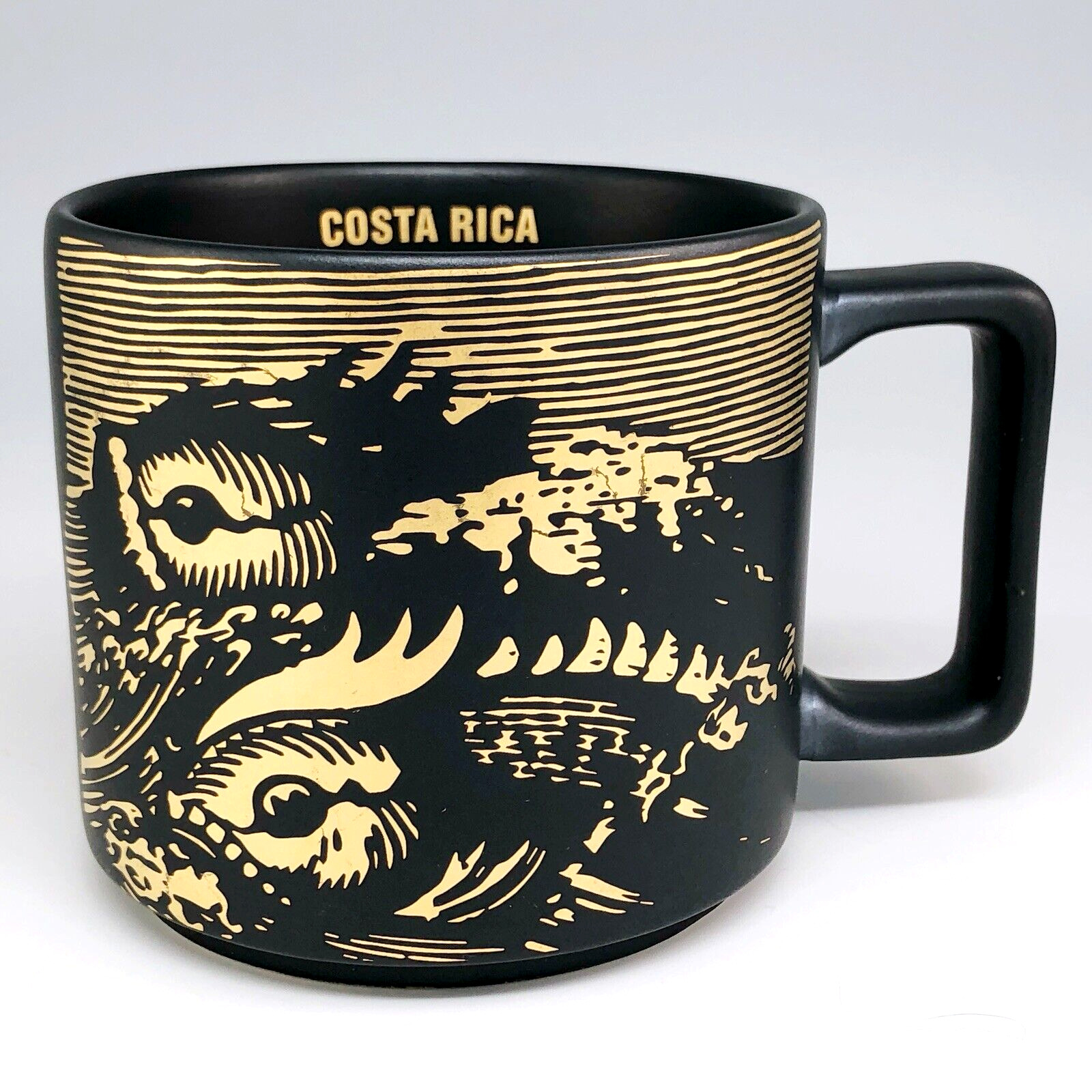 Starbucks Costa Rica Mug Two Gold Fish Matte Black Ceramic Coffee Cup 14oz 2016