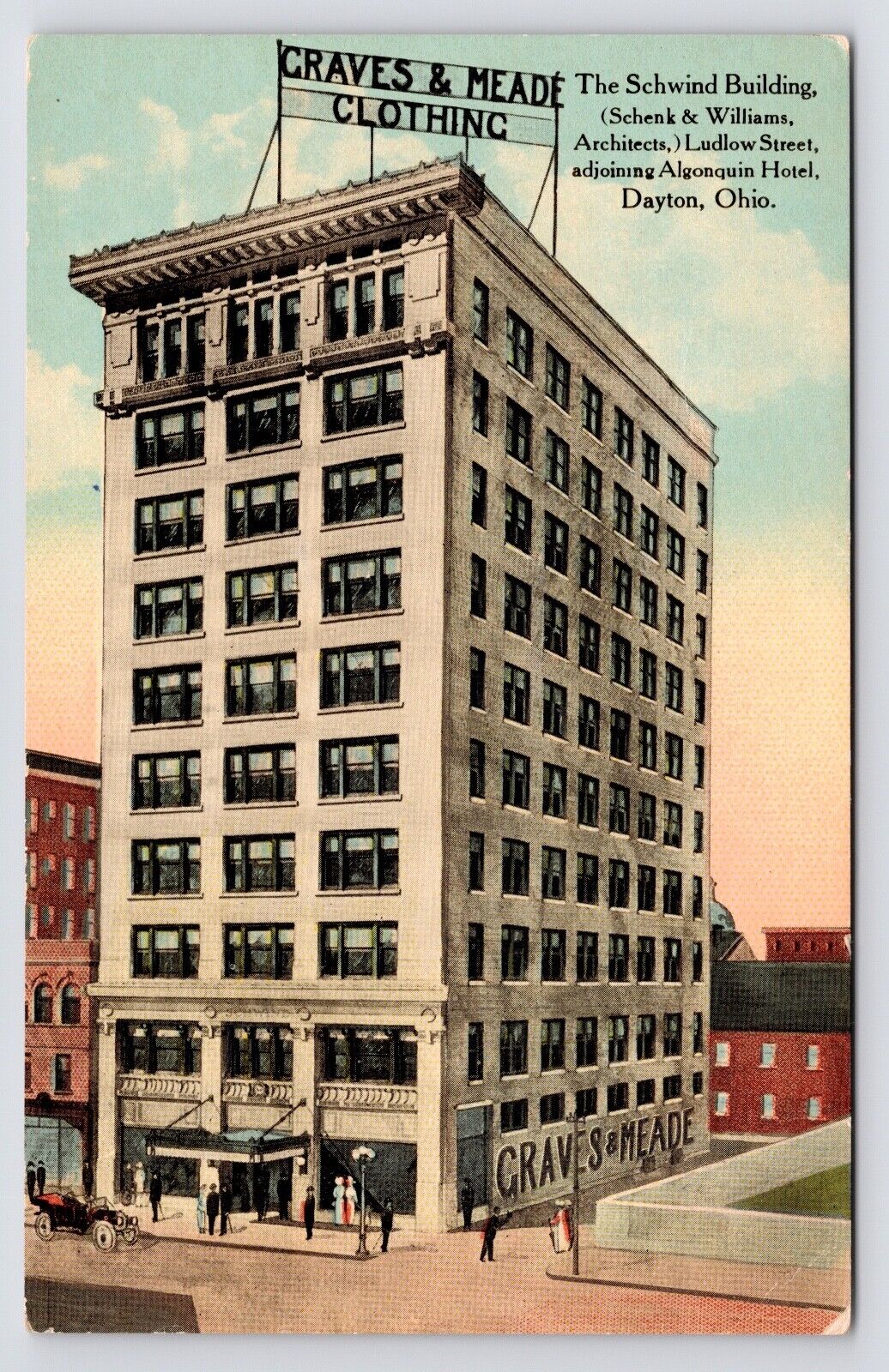 c1910~Dayton Ohio OH~Graves & Meade Clothing~Schwind Building~Antique Postcard