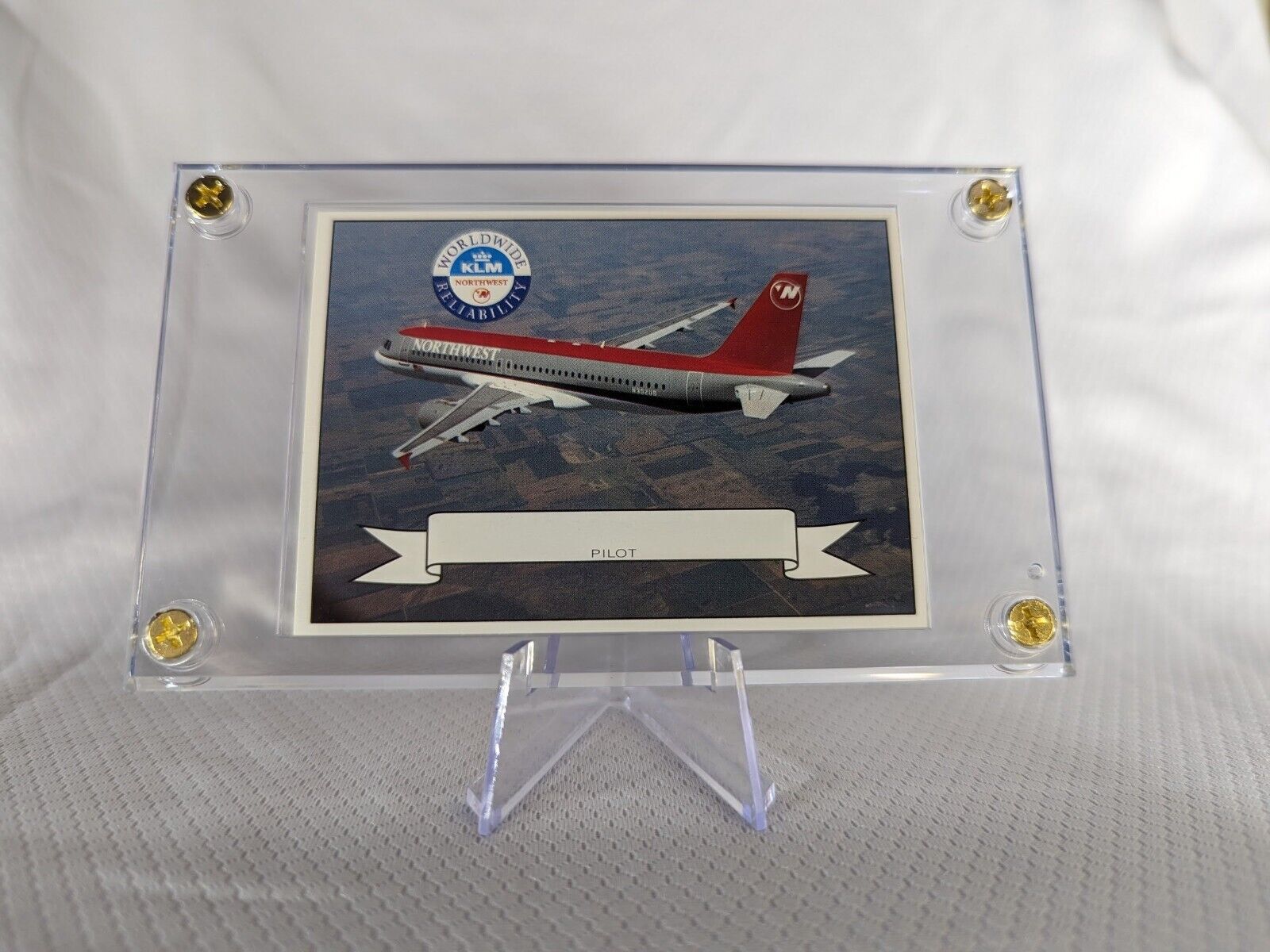 Northwest Airlines Airbus A320 Airplane Pilot Collector Card In Display Case KLM