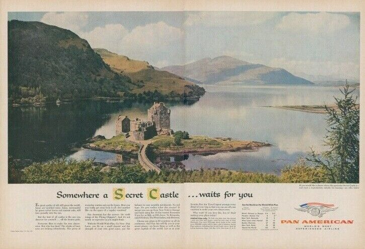 1957 Pan American Airlines Flying Clipper Secret Castle New Horizon Print Ad L10