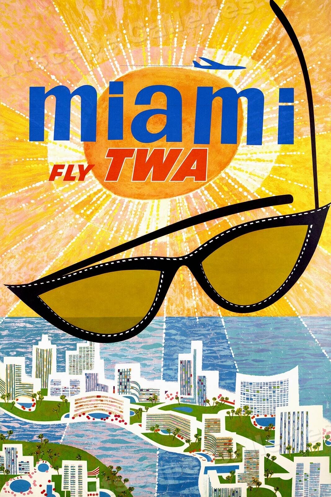 1960s “MIami TWA” Vintage Style Airline Travel Poster - 24x36