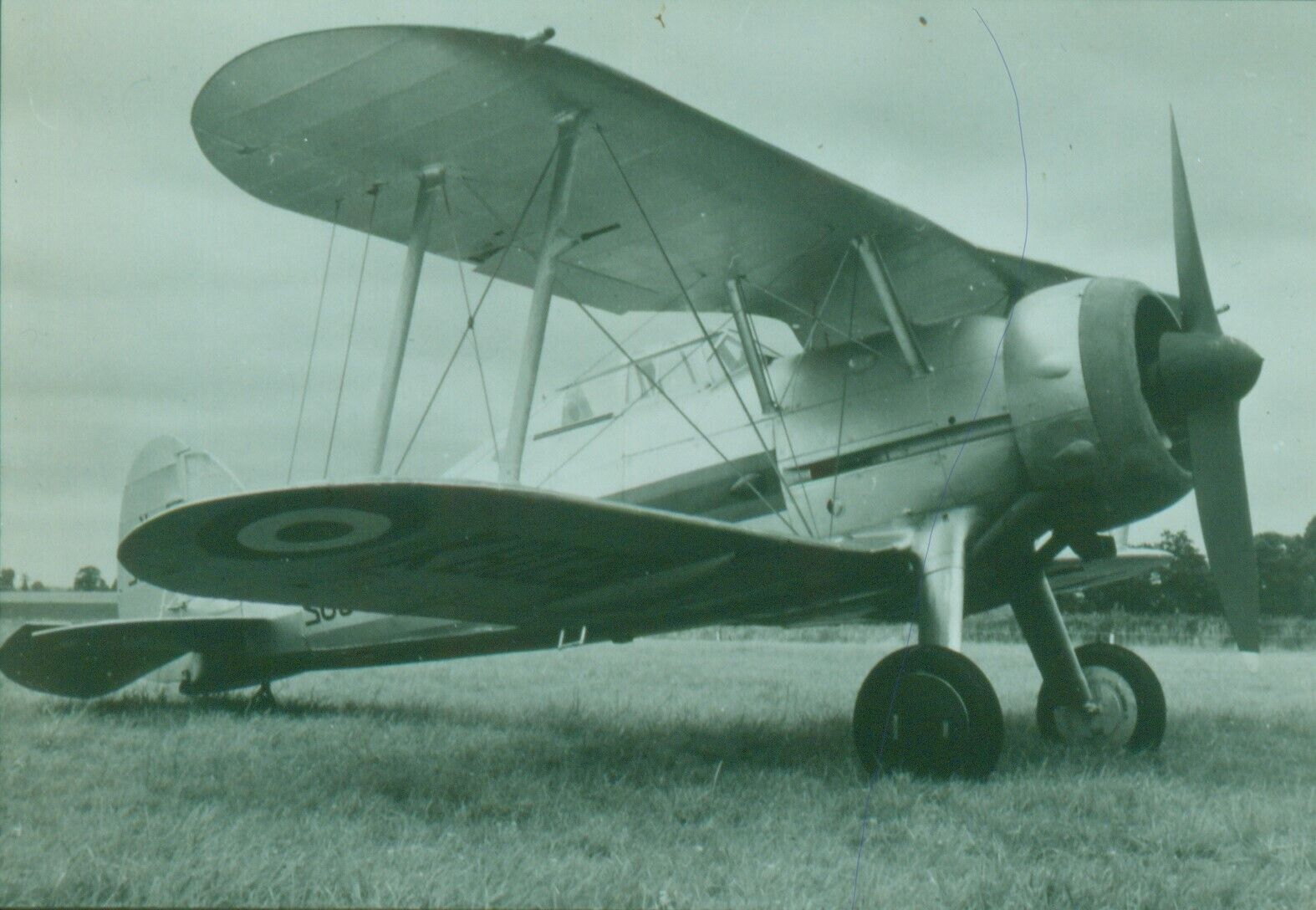 MILITARY AIRCRAFT PLANE COLOUR SLIDE OF AN RAF GLOSTER GLADIATOR BI-PLANE.