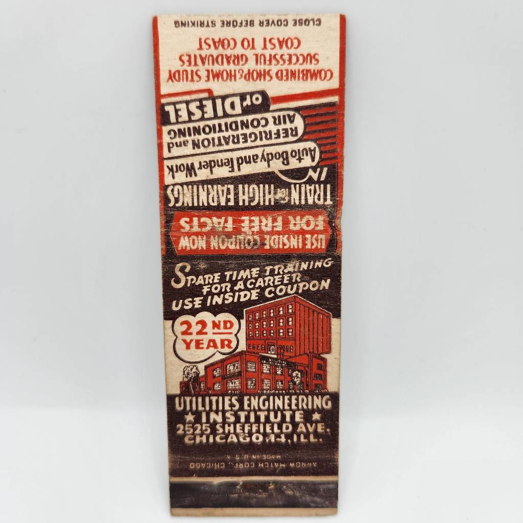 Vintage Matchbook 1949 Utilities Engineering Institute Chicago Illinois Promo Ma