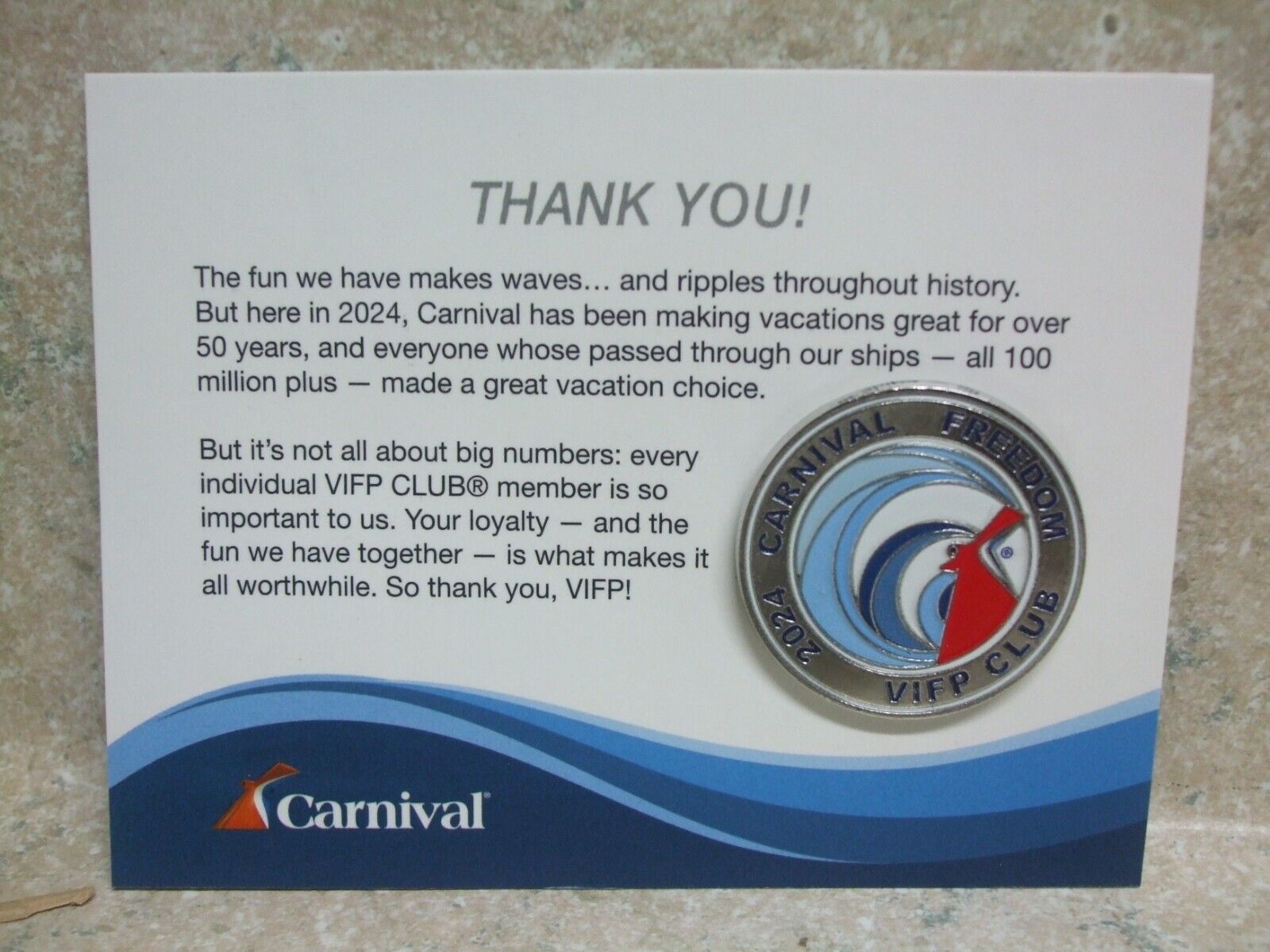 Carnival Cruise Lines ~ NEW ~ VIFP Club ~ 2024 ~ Freedom Lapel Pin