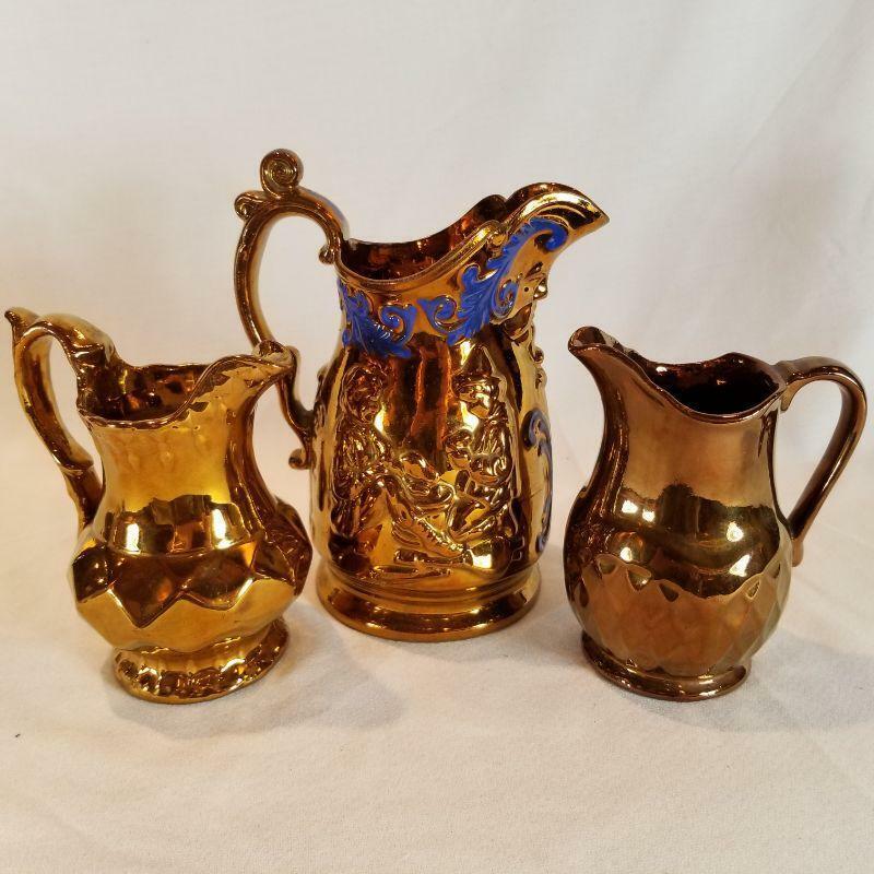 Wade Copper Luster Ware Pitchers Set Of Three Vintage Large 8” Blue England
