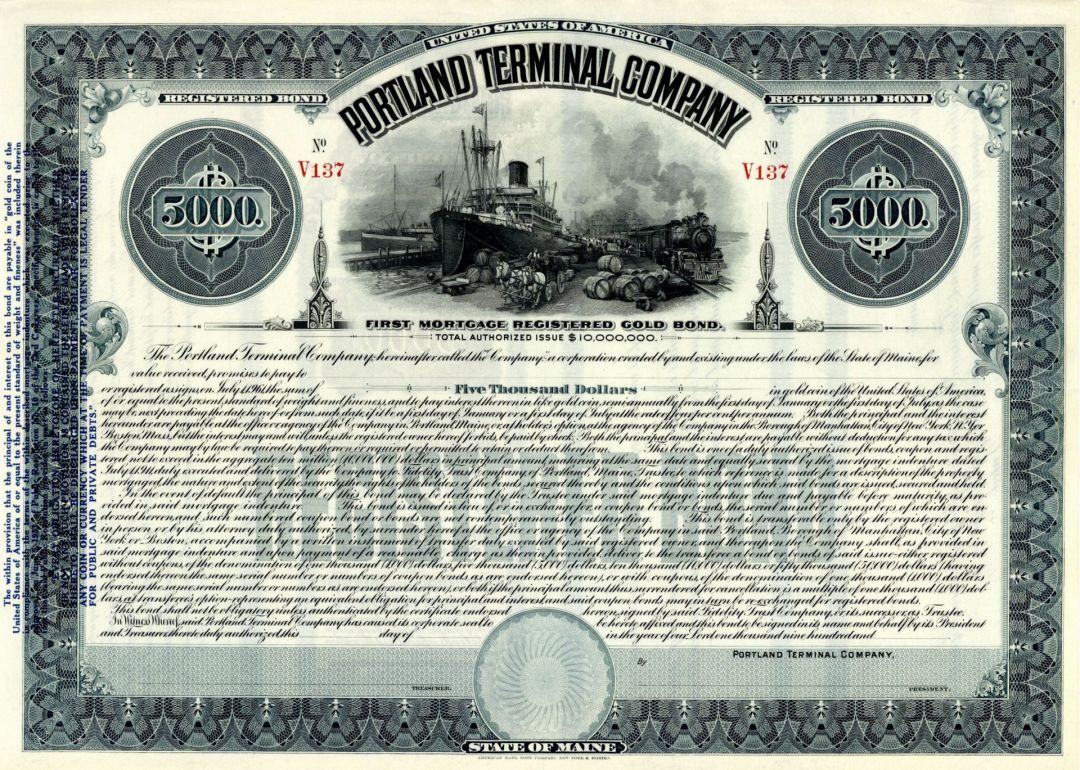 Portland Terminal Co. - $5,000 Bond - Shipping Bonds