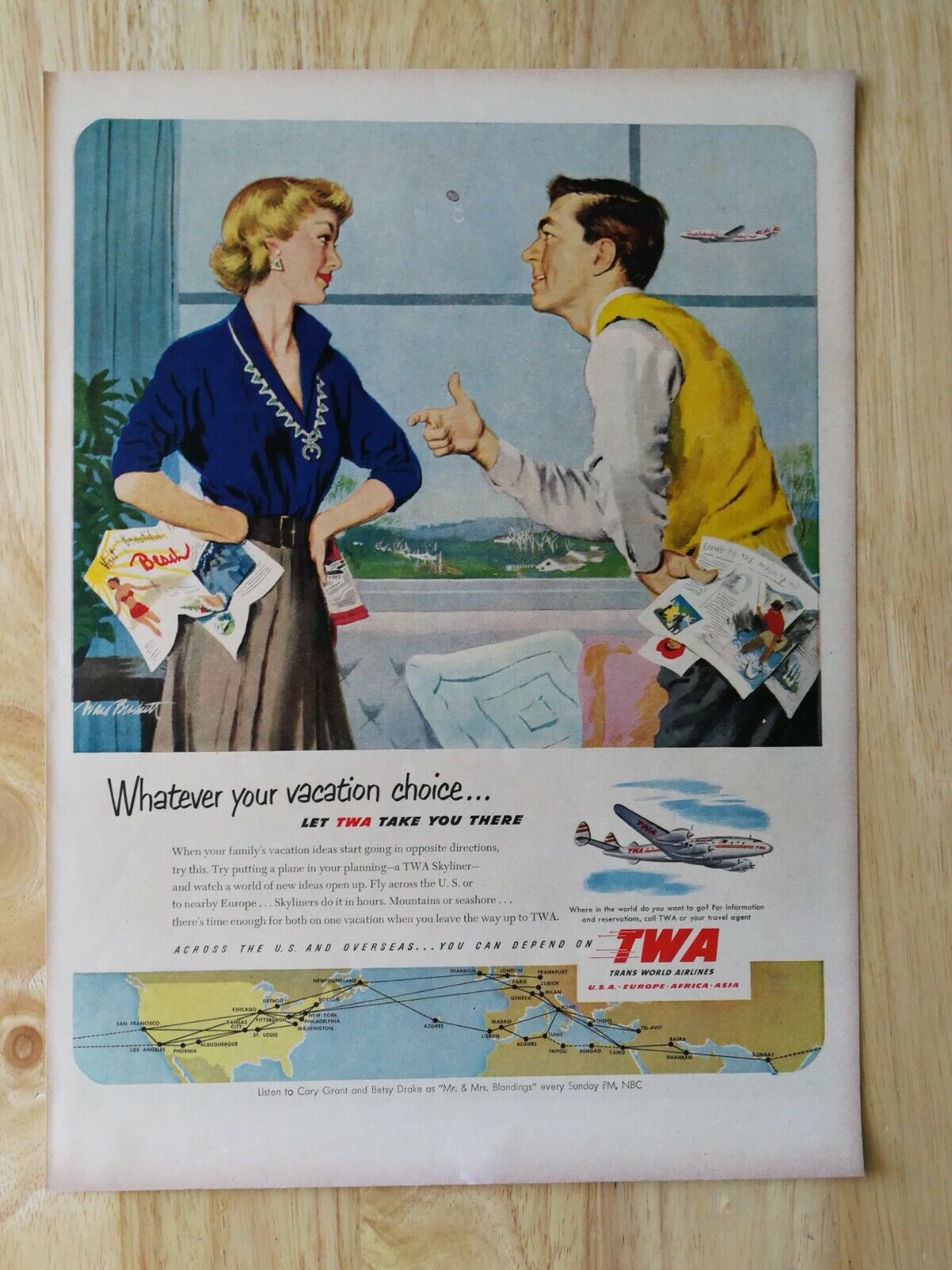 Vintage 1951 TWA Trans World Airlines Full Page Original Ad - 921