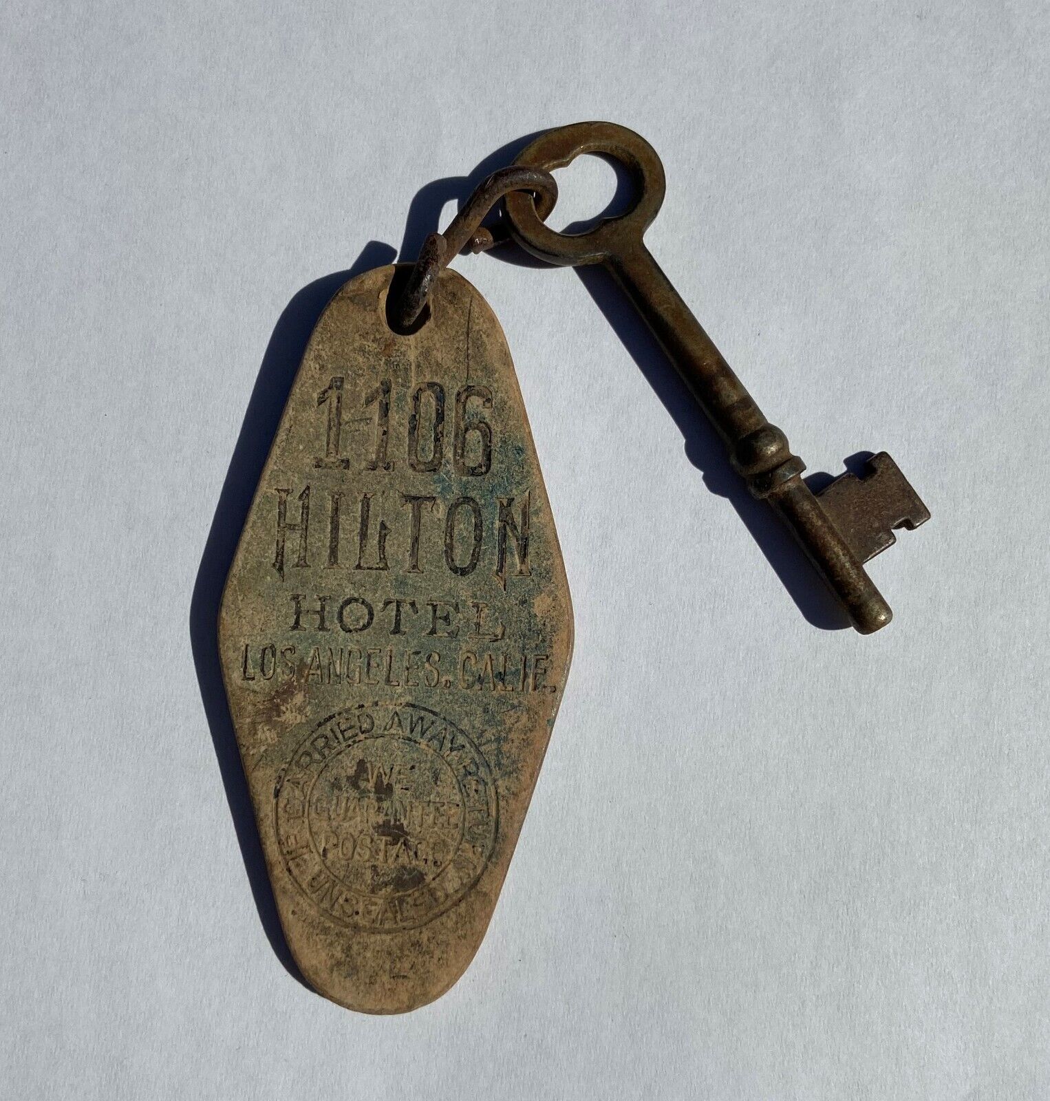 Vintage HILTON HOTEL LOS ANGELES CALIFORNIA Skeleton Key Room 1106 Keychain Fob
