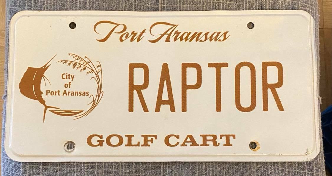 Texas CITY of PORT ARANSAS GOLF CART VANITY License Plate RAPTOR