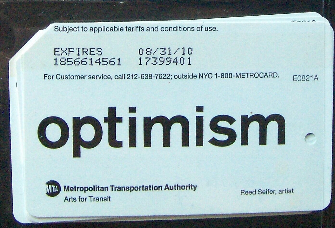 Expired New York Metro Card OPTIMISM dated 2010