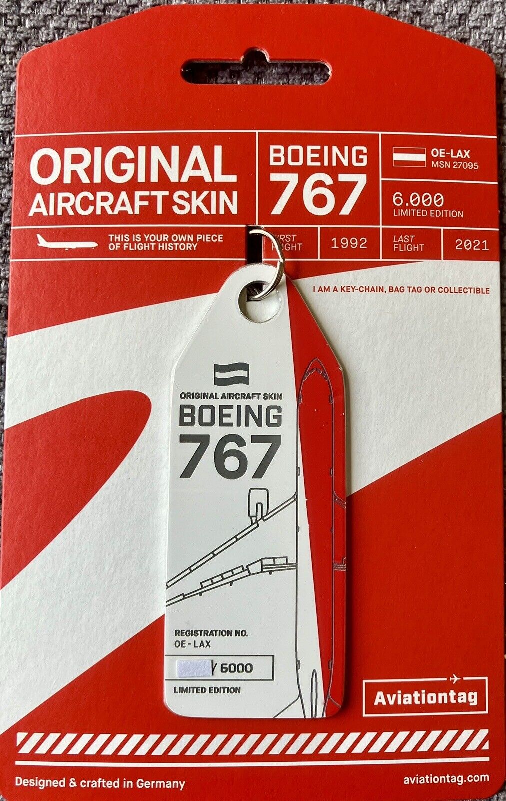 AVIATIONTAG : AUSTRIAN AIRLINES BOEING 767-300 : OE-LAX : RED & WHITE BI-COLOUR