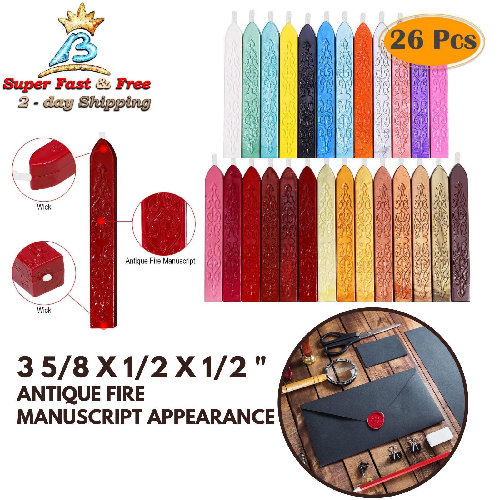 26 Pcs Antique Sealing Wax Sticks With Wicks For Postage Letter Retro Seal Stamp