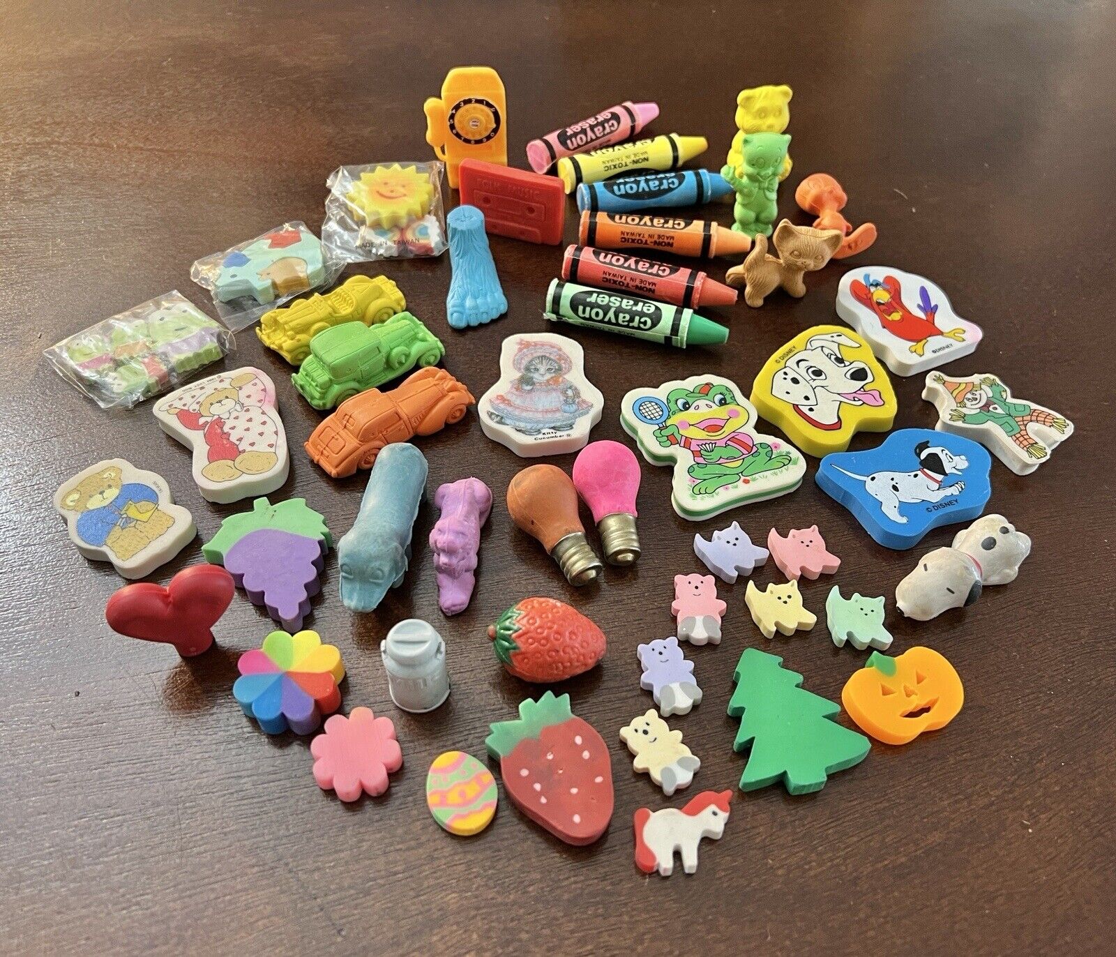 Vintage 80s 1980s Novelty Erasers Large Lot Diener Cars Snoopy Disney Lucy Rigg