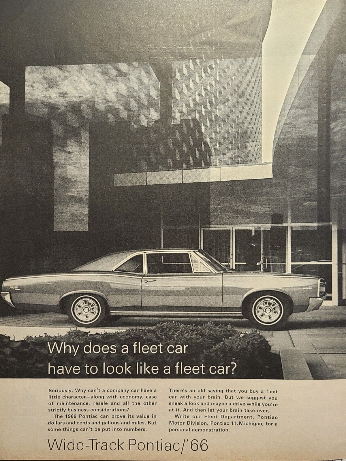 \'66 Pontiac Wide-Track Tempest Fleet Car Division Vintage Print Ad 1965