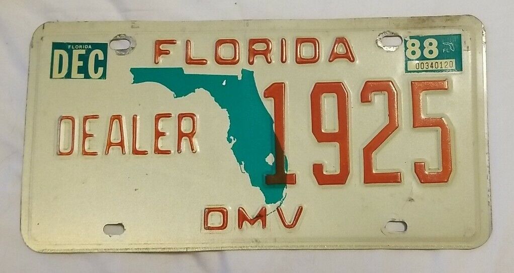 Florida 1988 DEALER DMV License Plate W/ Original Paper Registration
