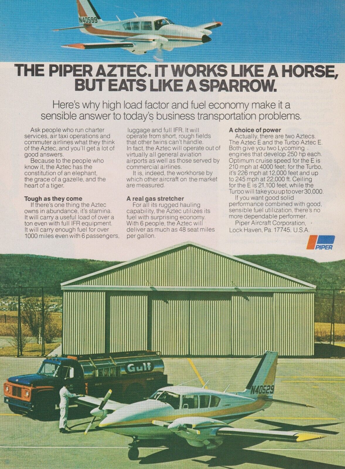 Aviation Magazine Print - Piper PA-23-250 Aztec (1974)
