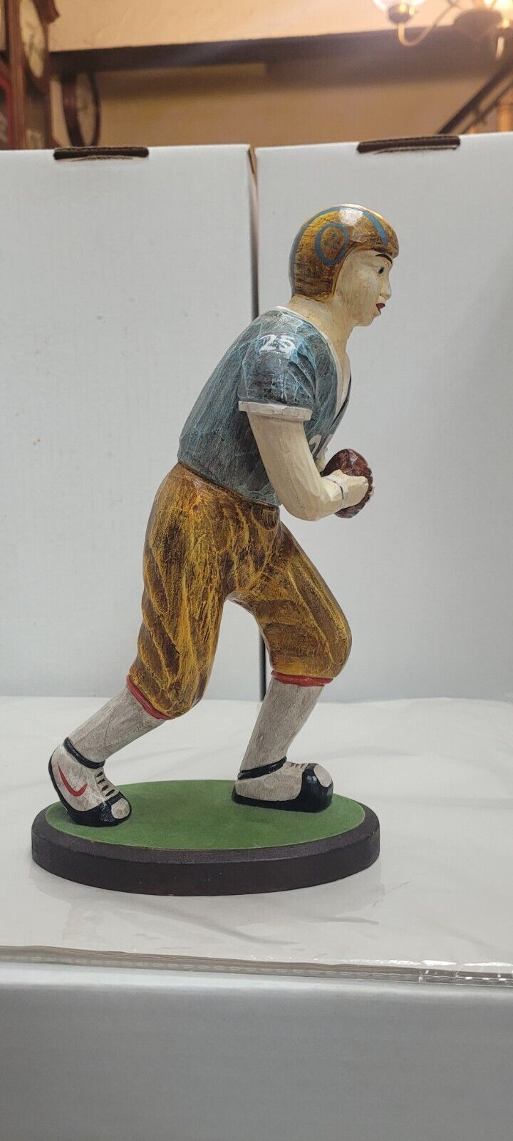 Handcarved Wooden Painted Football Man Statue