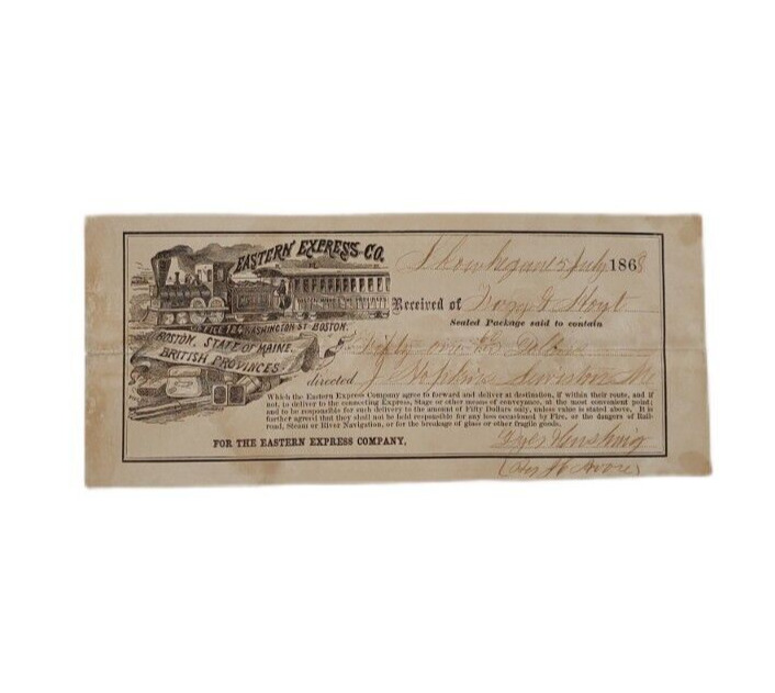 Eastern Express Co. Receipt 5 July 1868 Railroad Delivery