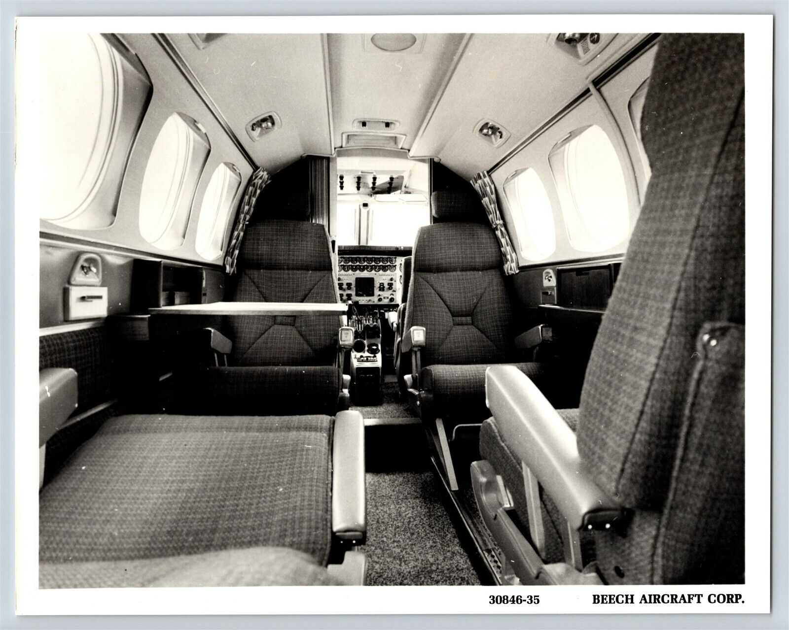 Aviation Airplane c1969 Beechcraft King Air B90 Cabin Interior 8x10 B&W Photo C4