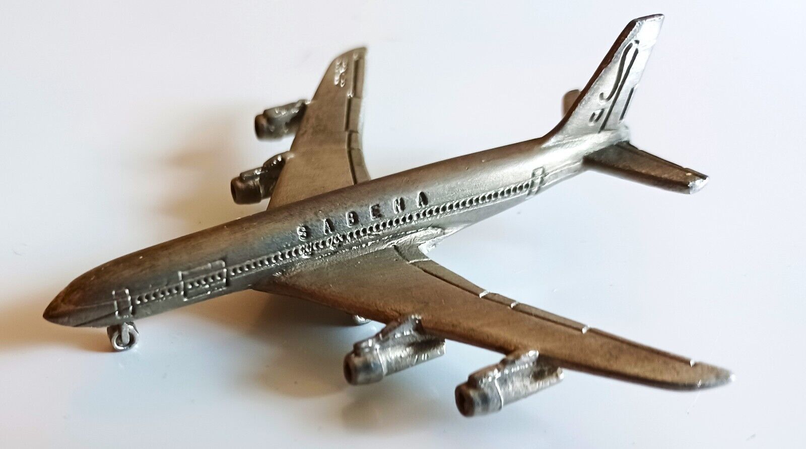 SABENA Boeing 707 PEWTER AIRPLANE 3in x 3in with Reg# & stamped