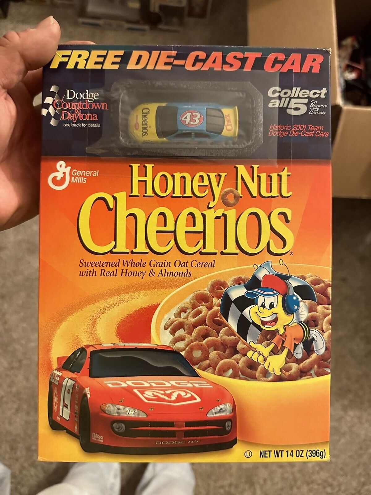 2000 Dodge R/T #43 Die-Cast Car Honey Nut Cheerios Cereal Box, Not Flat, Empty