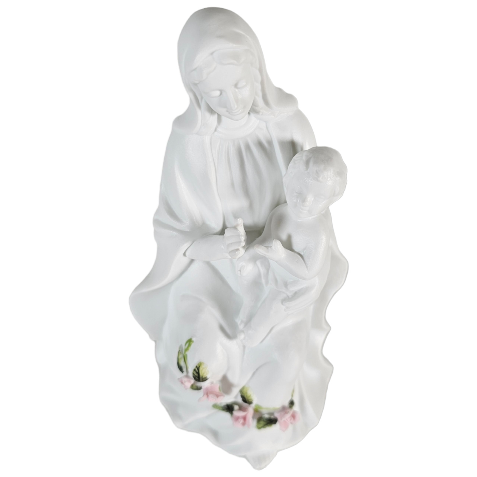 Vintage Virgin Mary Baby Jesus Touch of Rose Roman Porcelain Italy
